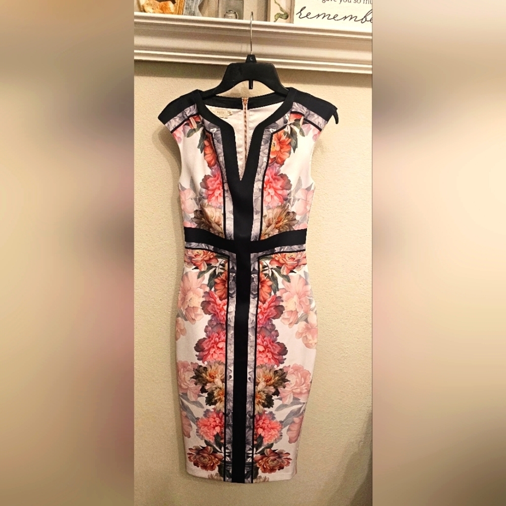 Ted Baker Shawnie Multicolor Polyester V-Neck Sleeveless Knee Length Dress 2